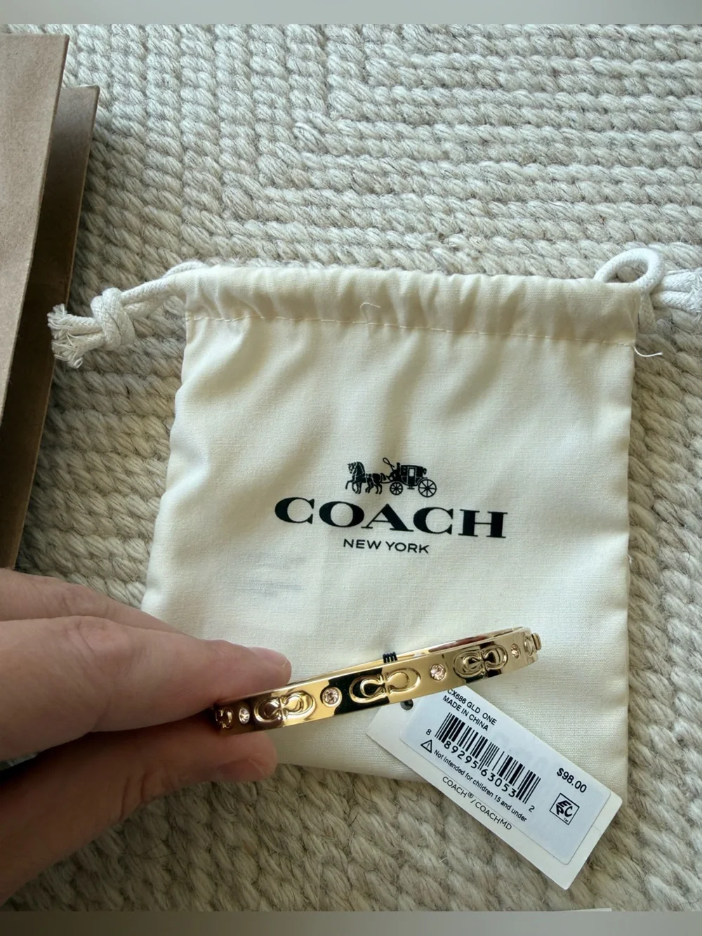 NWT COACH Gold Toned Bangle Bracelet with Dust Bag
